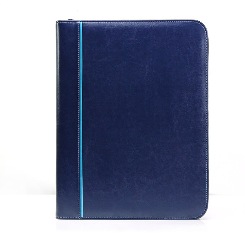 Multifunktionel personlig business lynlås padfolio mappe dokument taske organizer pu læder  a4 mappe mappe portefølje lommeregner: Blå b