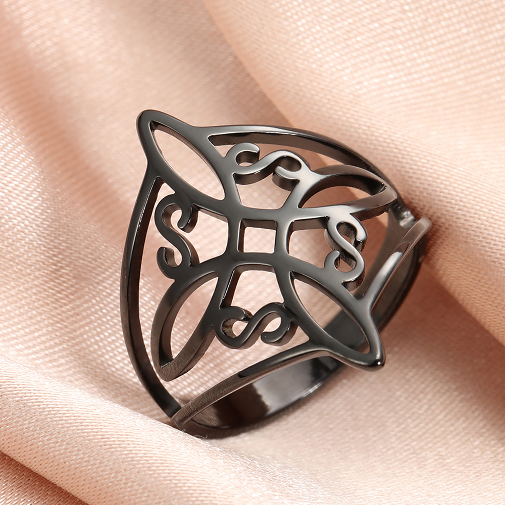 Dawapara Witch Knot Ring for Women Stainless Steel Celtis Knot Ring Witchcraft Amulet Pagan Wiccan Jewelry Valentine's Day: 7 / black