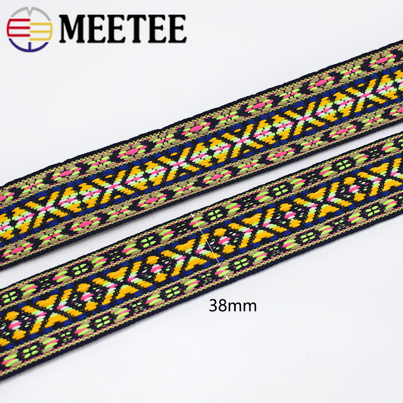 8Meter 38Mm Geborduurde Jacquard Omboordsels Etnische Kant Linten Voor Bag Strap Naaien Tape Biais Diy Kledingstuk Accessoires