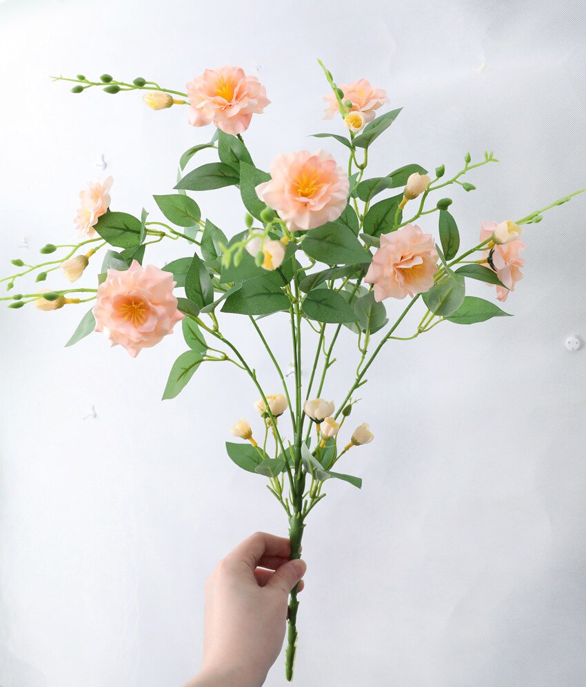 Lyxiga rosor gren siden konstgjorda blommor för våren bröllop dekoration vardagsrum bord dekor blommor konstgjorda: D