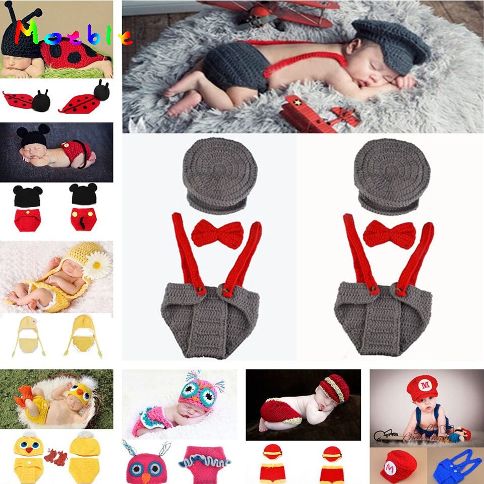 Gehaakte Baby Boy Gentleman Hoed Strikje Broek Set Gebreide Muts Baby Pasgeborenen Foto Props Baby Breien Outfits 1 set MZS-15039