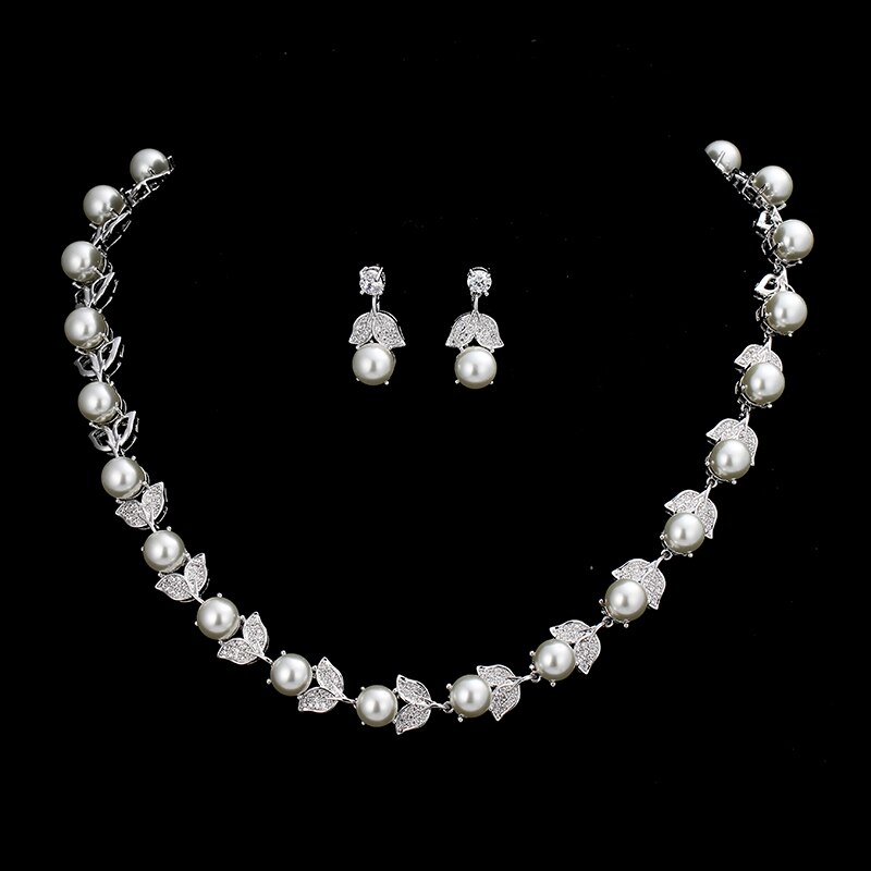 Amc Luxe Minalist Parel Ketting En Oorbel Set Aaa Kubieke Zirkoon Bridal Wedding Party Accessoires Sieraden Voor Vrouwen