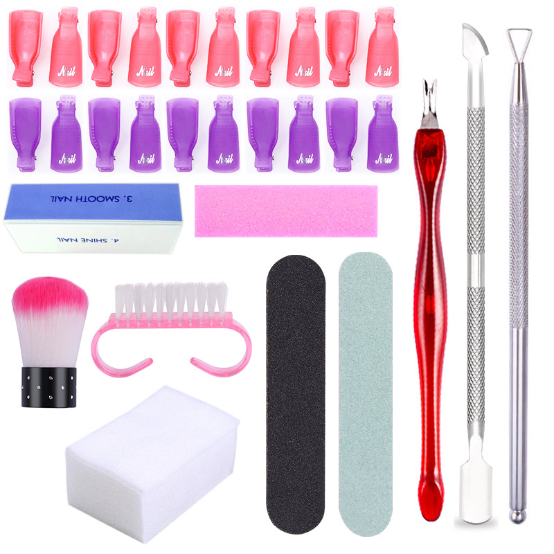 Manicure Nail Set Nail Art Tool Kits Cuticle Pusher Nail File Buffer Nagellak Remover Pedicure Nail Care Alle Voor manicure