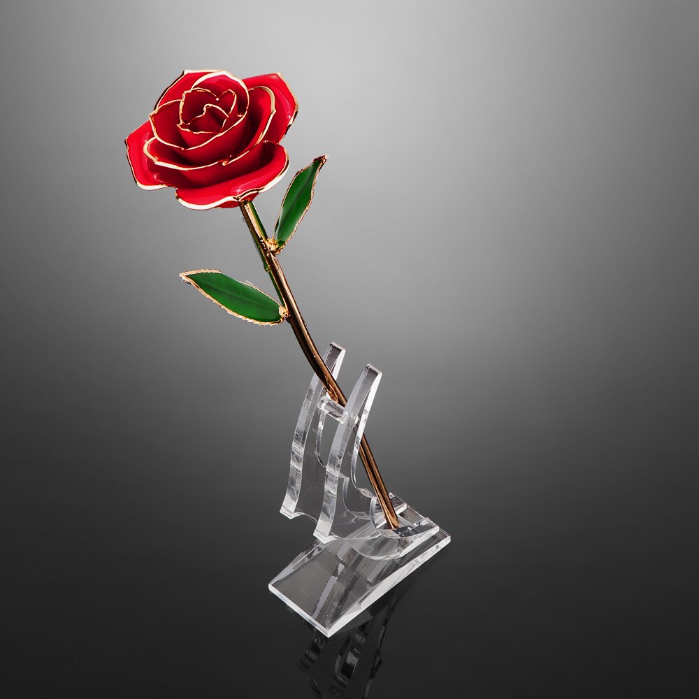 Acrylic Transparent Rose Flower Stand Rose Stand Vase Holder For Long Stem 24K Gold Plated Rose Home Decoration