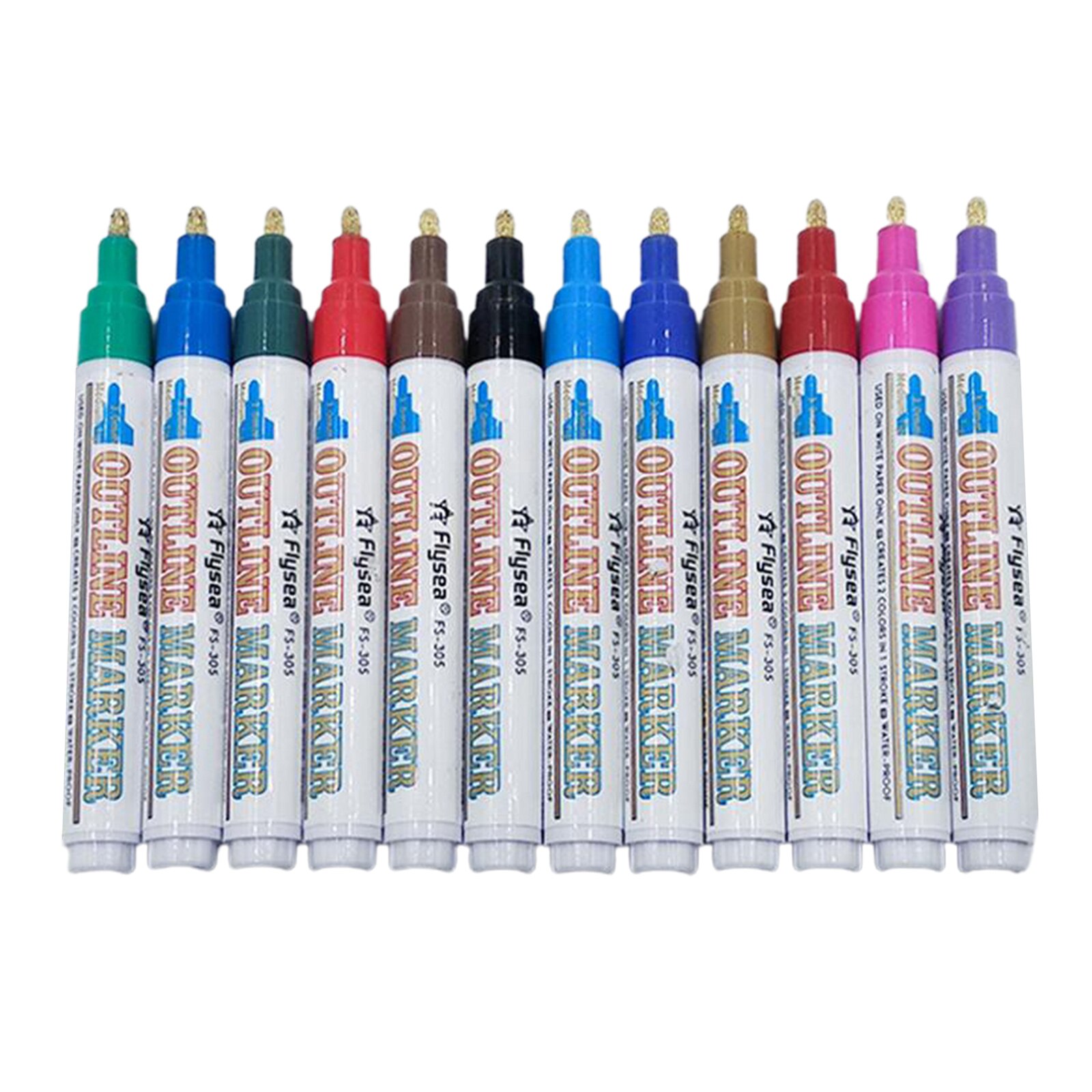 Rotuladores metálicos de contorno, 12 colores, rotulador de Color de contorno automático, 3,0mm