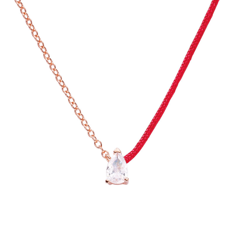 Moonmory Real 925 Sterling Silver Redline String Necklace With Zircon Pear Charm Choker For Women Jewelry Pink Blue: red-rose