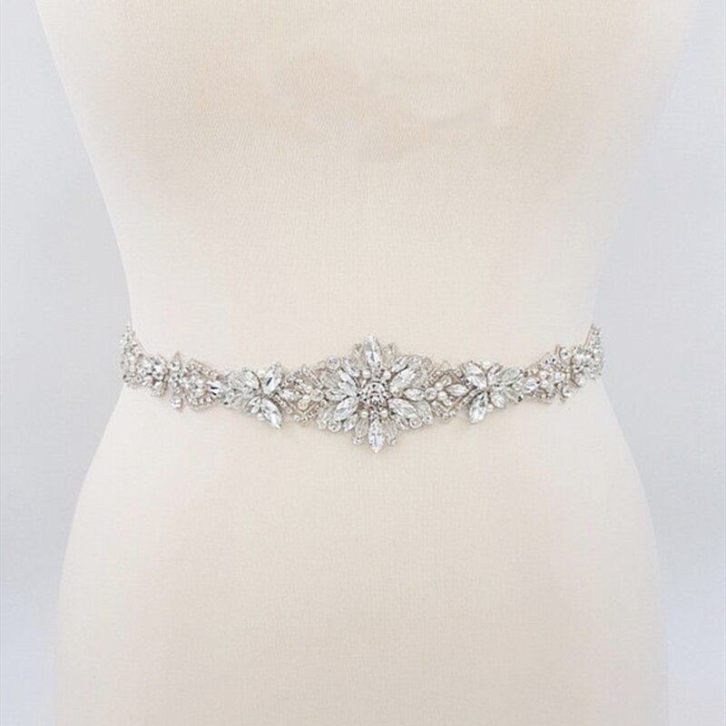 Bruids Riem Zilveren Diamanten Bruiloft Riem Strass Bruids Sjerp Kristal Parels Bruidsmeisje Riemen Voor Trouwjurk JK935