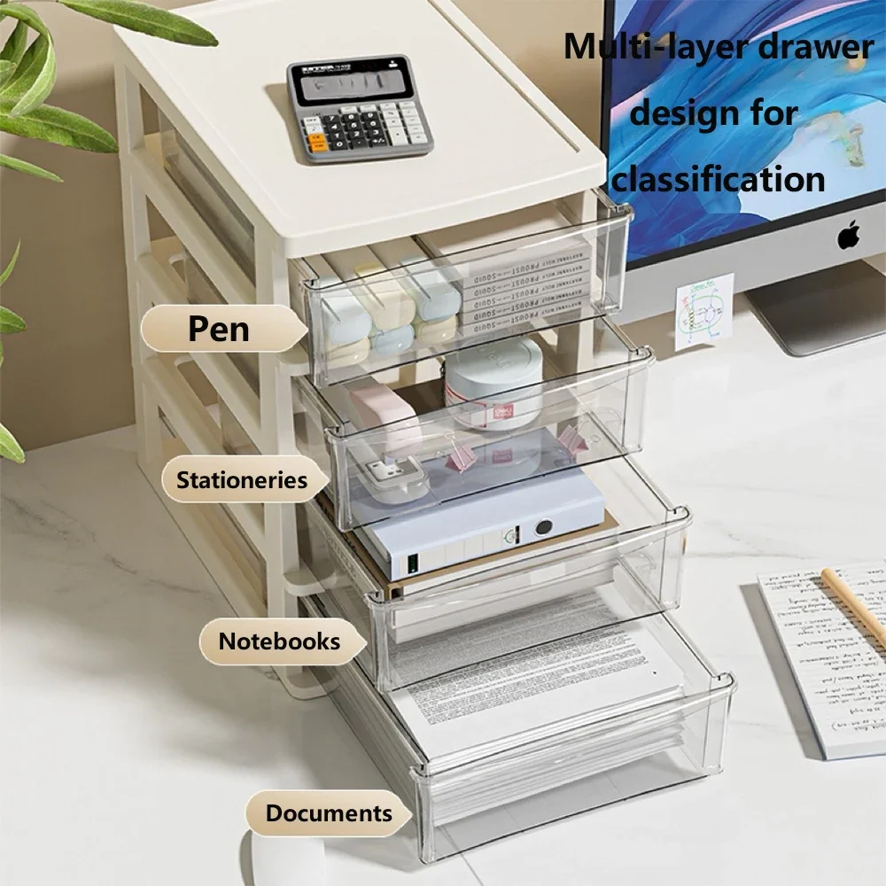 2-6 Layers small Desktop Storage Box with Drawer Heightened Table Organizer Plastic Office storage cabinet for home Stationery