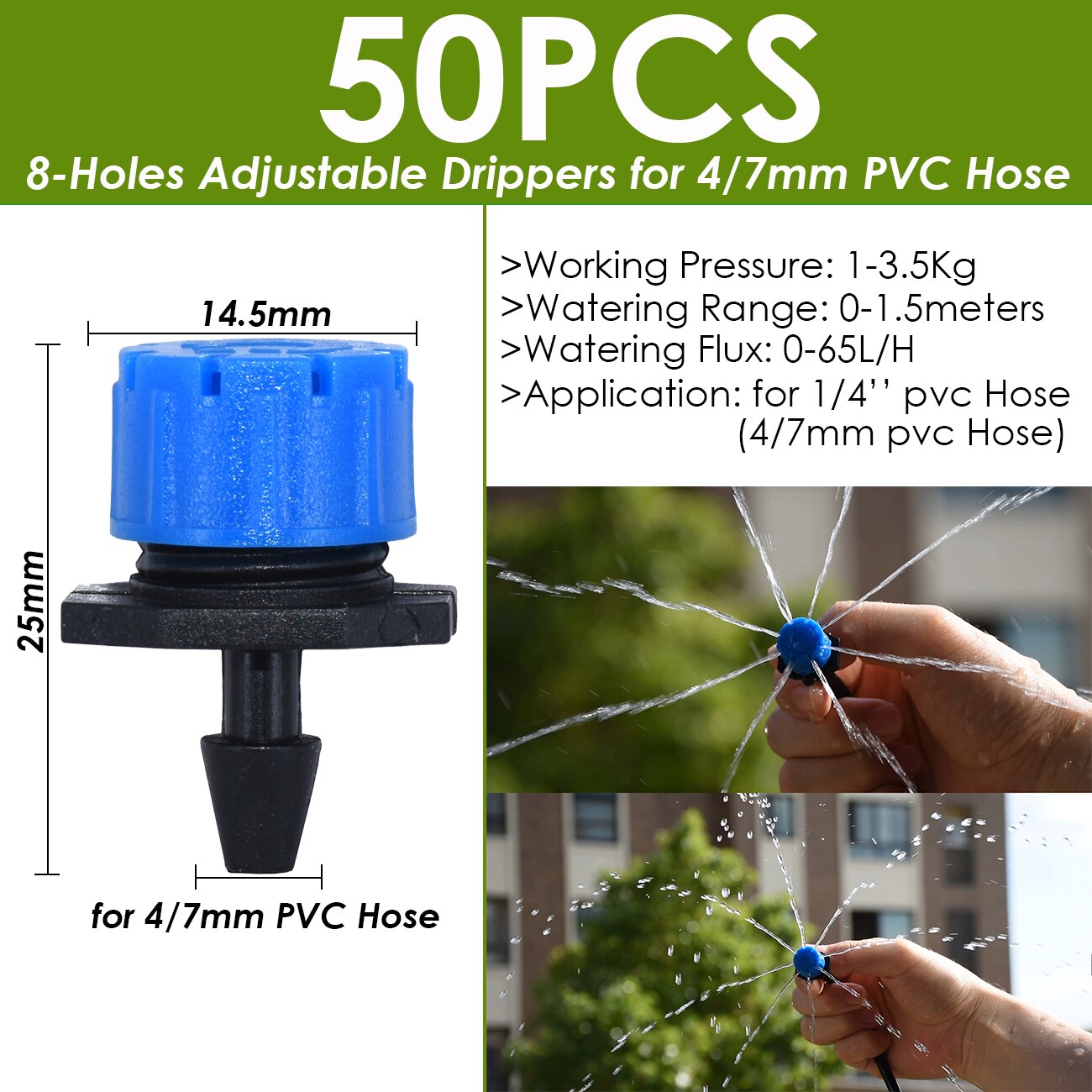 Greenhouse Garden Drip Irrigation Dripper Rotating Nozzle Spray Watering Sprinkler Emitters for 4/7mm 1/4in Hose Barb Connectors: Dark Khaki