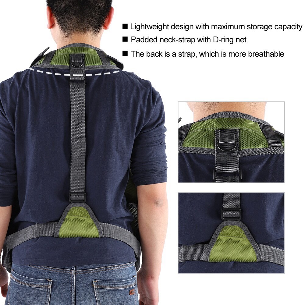 Fishing Vest Padded Neck-Strap With D-Ring Net Breathable Mesh Vest Summer Outdoor Multi-Functional Quick-Dry Fly Vest