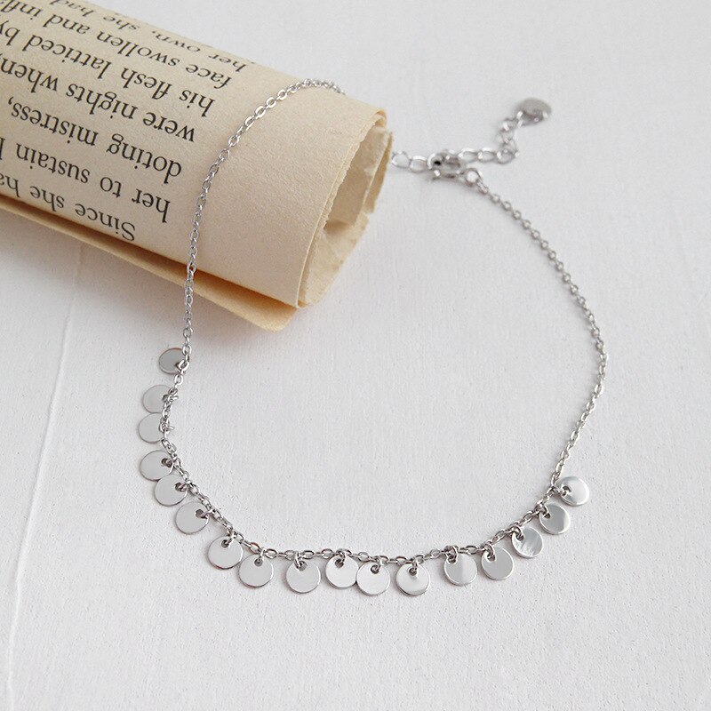 100% 925 sterling sølv charms ankel armbånd kæde strand tilbehør, kvast runde ankelkæder til kvinder ben fod smykker