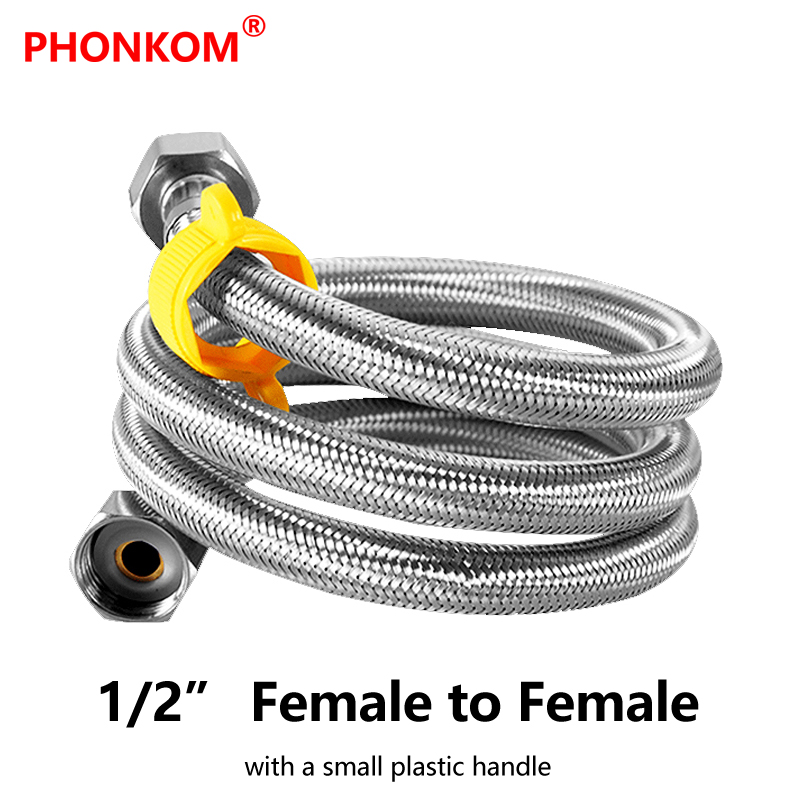Línea de manguera trenzada de acero inoxidable, Conector de grifo Flexible para calentador de baño, 1/2 pulgadas, DN15, DN20, 3/4, rosca de 10-500cm de longitud: 1l2 F to F Handle / 10cm