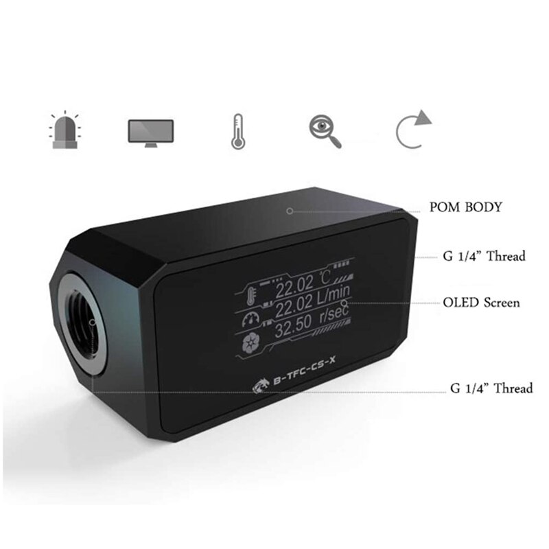 Bykski OLED Digital Display Water Temperature Meter / Water Flow Meter Water Cooler System Double G1/4 Inch Flow Sensor Fitting