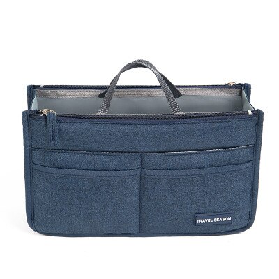 Bolsa de almacenamiento multifuncional para mujer, bolsa con inserción de viaje, bolso de mano, bolso grande líneas, bolsa de cosméticos de maquillaje para mujer, bolsa femenina: Navy blue / M