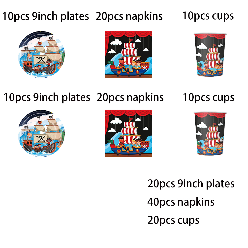 Pirate Ship Sets Birthday Decoration Party Disposable Paper Napkins Cups Plates Tablecloths Party Supplies: light green