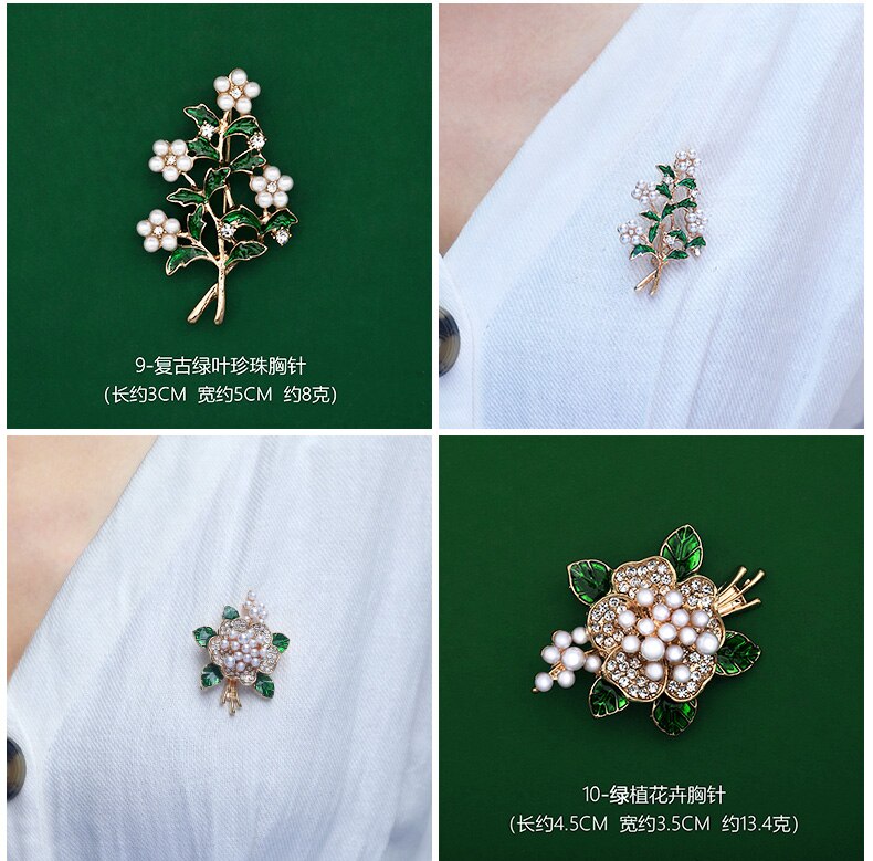 Huanzhi Retro Emaille Druipen Glazuur Parel Bel Orchidee Bloemen Groene Plant Broche Voor Vrouwen Kraag Accessoires Sieraden