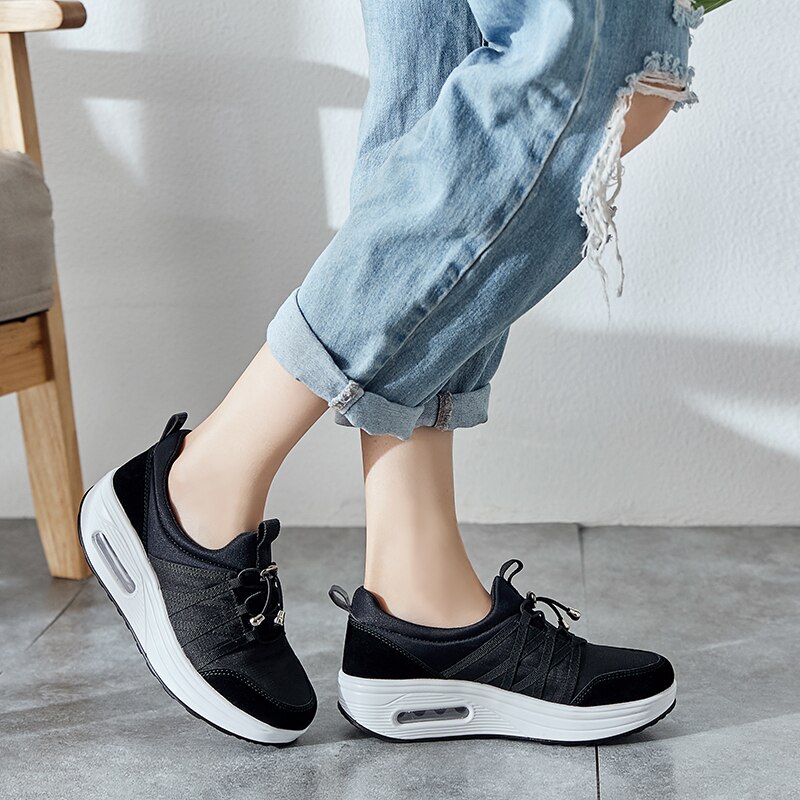 Minika Drawstring Women Sport Toning Shoes Slimming Air Platform Swing Wedge Shoes Health Feminino Zapatillas Deportivas Mujer