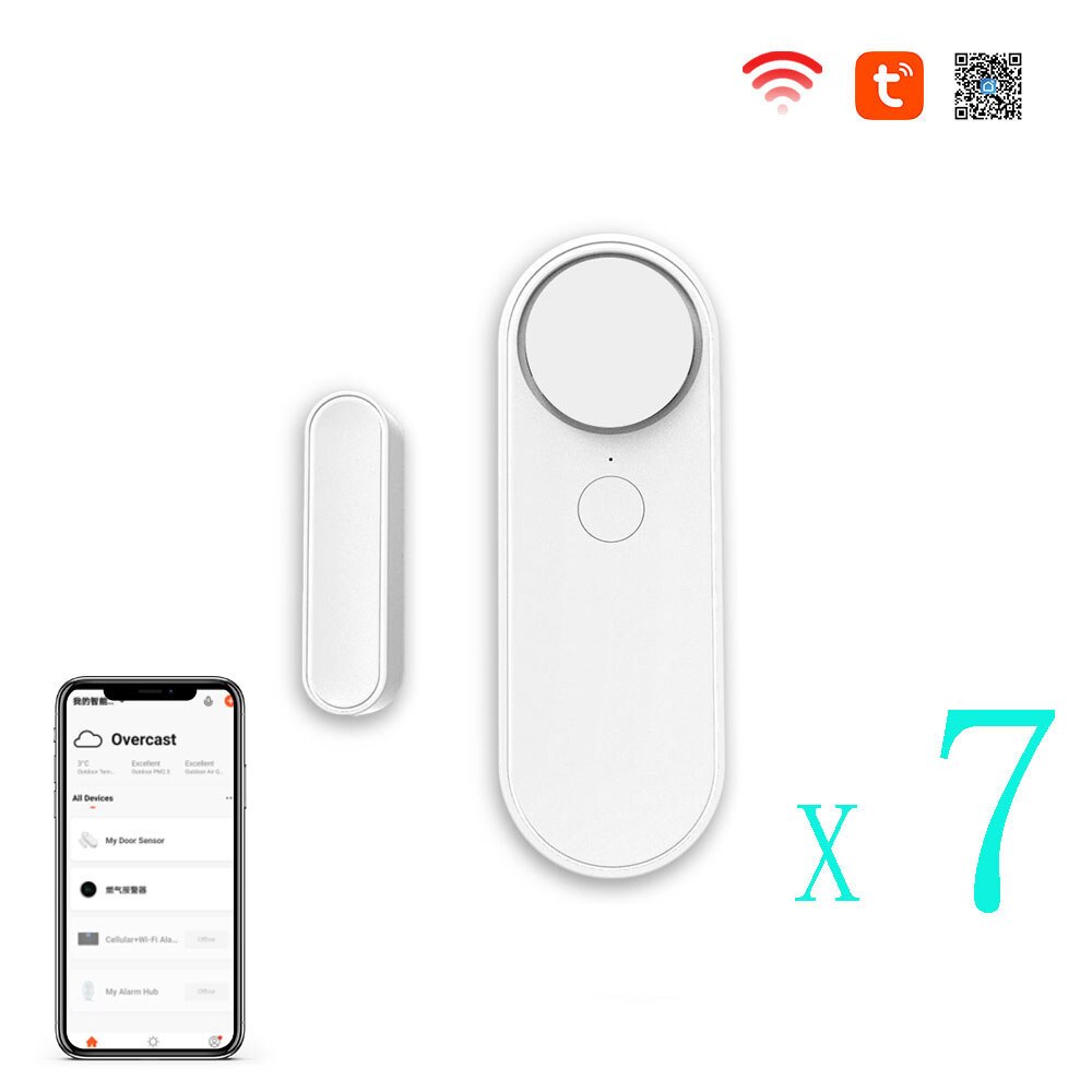 ZONCENT D41 Smart Tuya Wifi Door Sensor Alarm Closed Detectors App Notification Alarm Smart Life Home Security Alarm System: 7 PCS