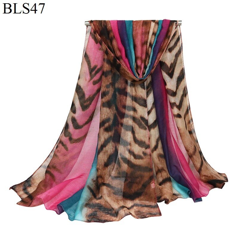 Spring fall voile kvinder tørklæde sjal rinbow tiger print tørklæde 180*90cm foulard femme modis bufanda mujer damer foulard soie: 3