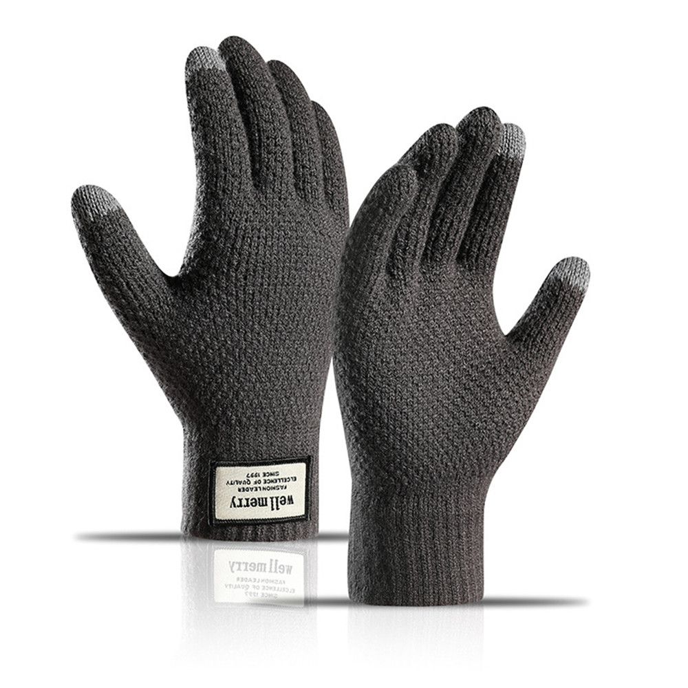 Guantes de punto de para hombre, manopla gruesa y cálida de lana y Cachemira, Color sólido, ideal para negocios, Invierno: Negro