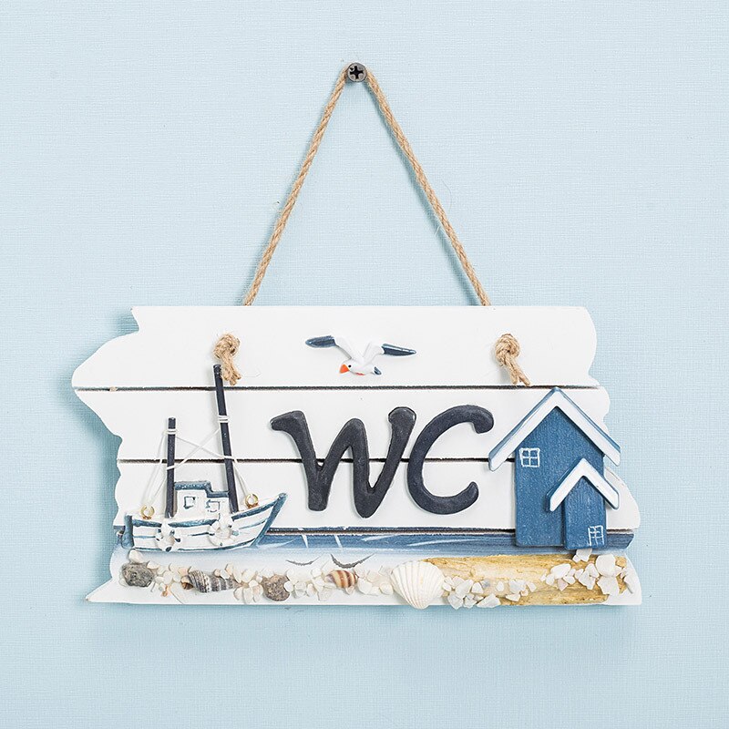 Ocean Style WC Hanging Sign Board Plate Mediterranean Wooden Toilet Door Decoration Bar Coffee Shop Home Decoration: SKU-1