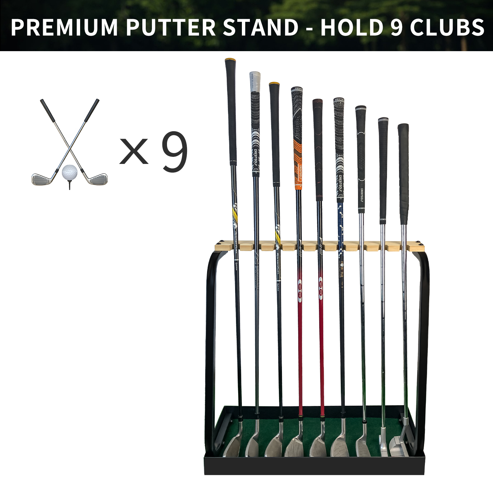 Golf Club Holder Wooden Golf Club Rack for 9 Golf Clubs Golf Putter Stand Display Organizer for Storage Indoor Home Garage: Default Title