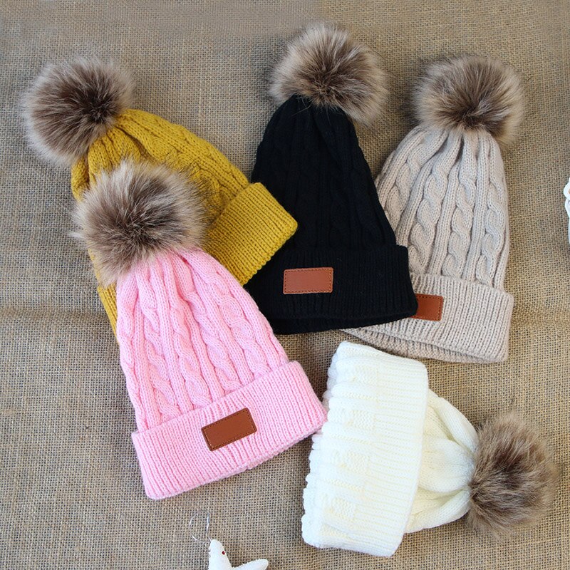 Cappello invernale da bambino berretto caldo lavorato a maglia spesso cappelli pompon carini per ragazzi ragazze cappellino tinta unita per bambini