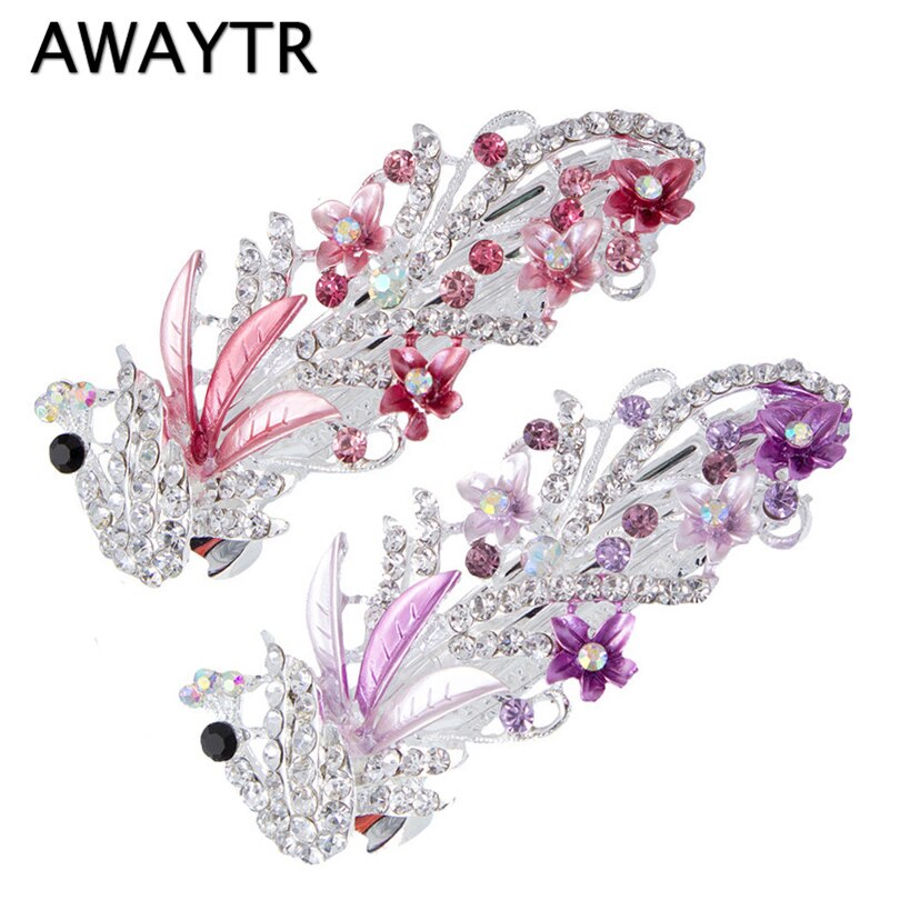 5 colori alla moda barrette di pavone fiore di cristallo forcine copricapo per capelli donna accessori per capelli da sposa romantici