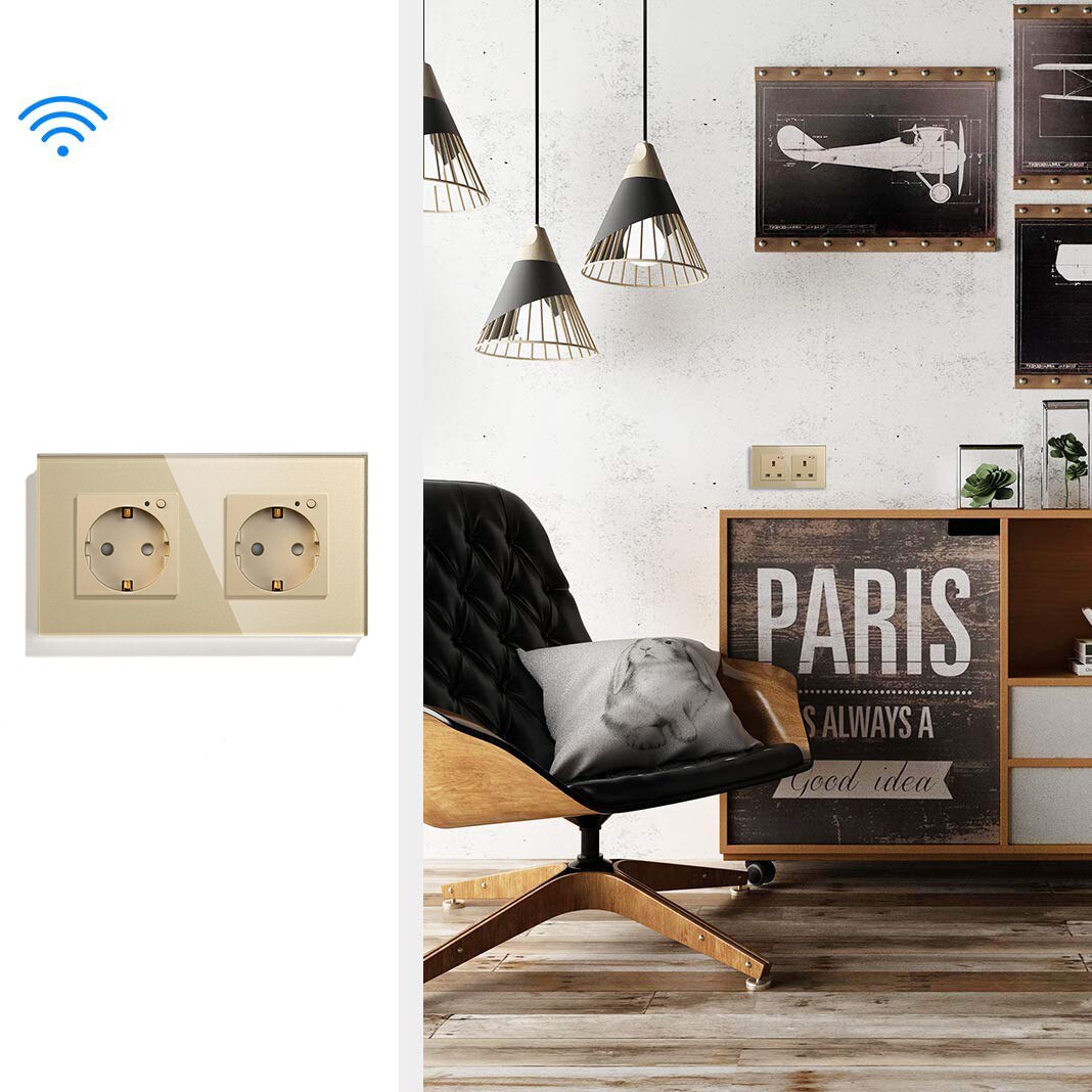 Wifi smart eu vægstik 16a krystalglas el-stik stikkontakt plade panel switch fjernbetjening arbejde med tuya alexa google home