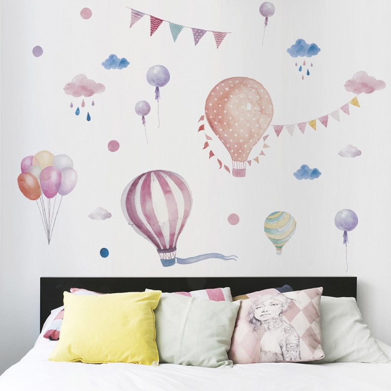 Pegatina de fondo con globos de dibujos animados para habitación de bebés, papel tapiz para el hogar, Mural de guardería, pegatinas de habitación