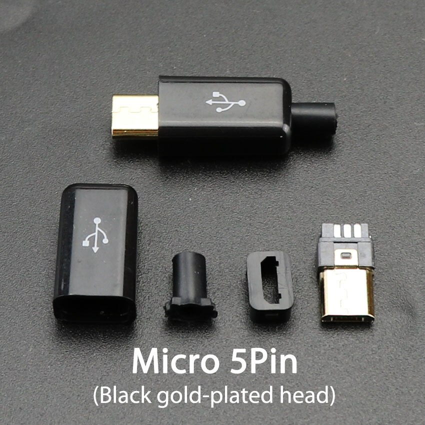ChengHaoRan Micro USB 5Pin Welding Type C 4P Male Plug Connectors Charger USB Tail Charging Socket 3/4 in 1 White Black Plug: Black--Micro USB