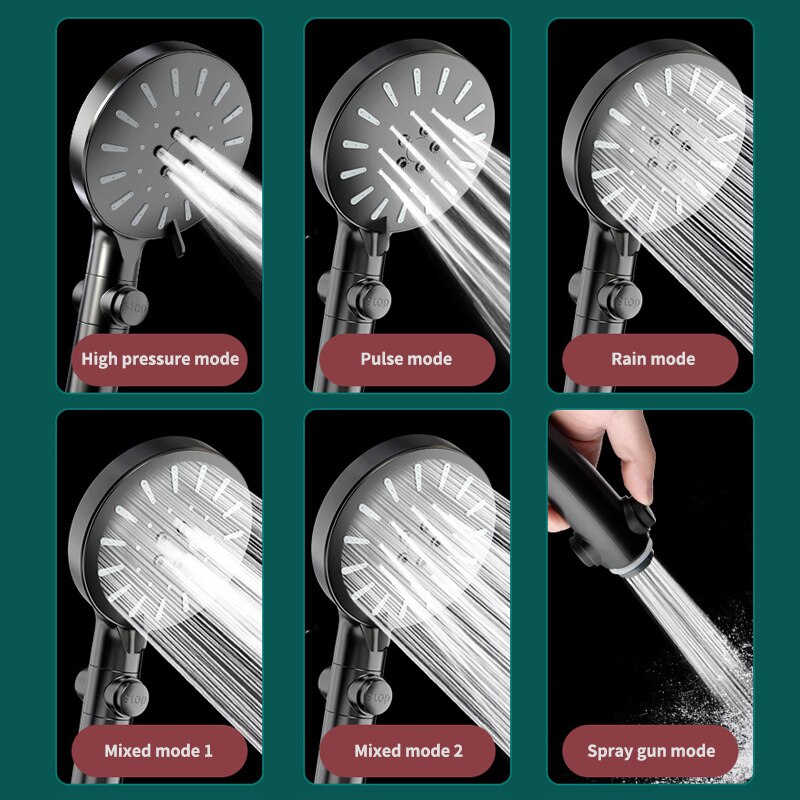 Water Saving Shower Head Black Adjustable High Pressure Shower One-key Stop Water Massage Shower Head For Bathroom