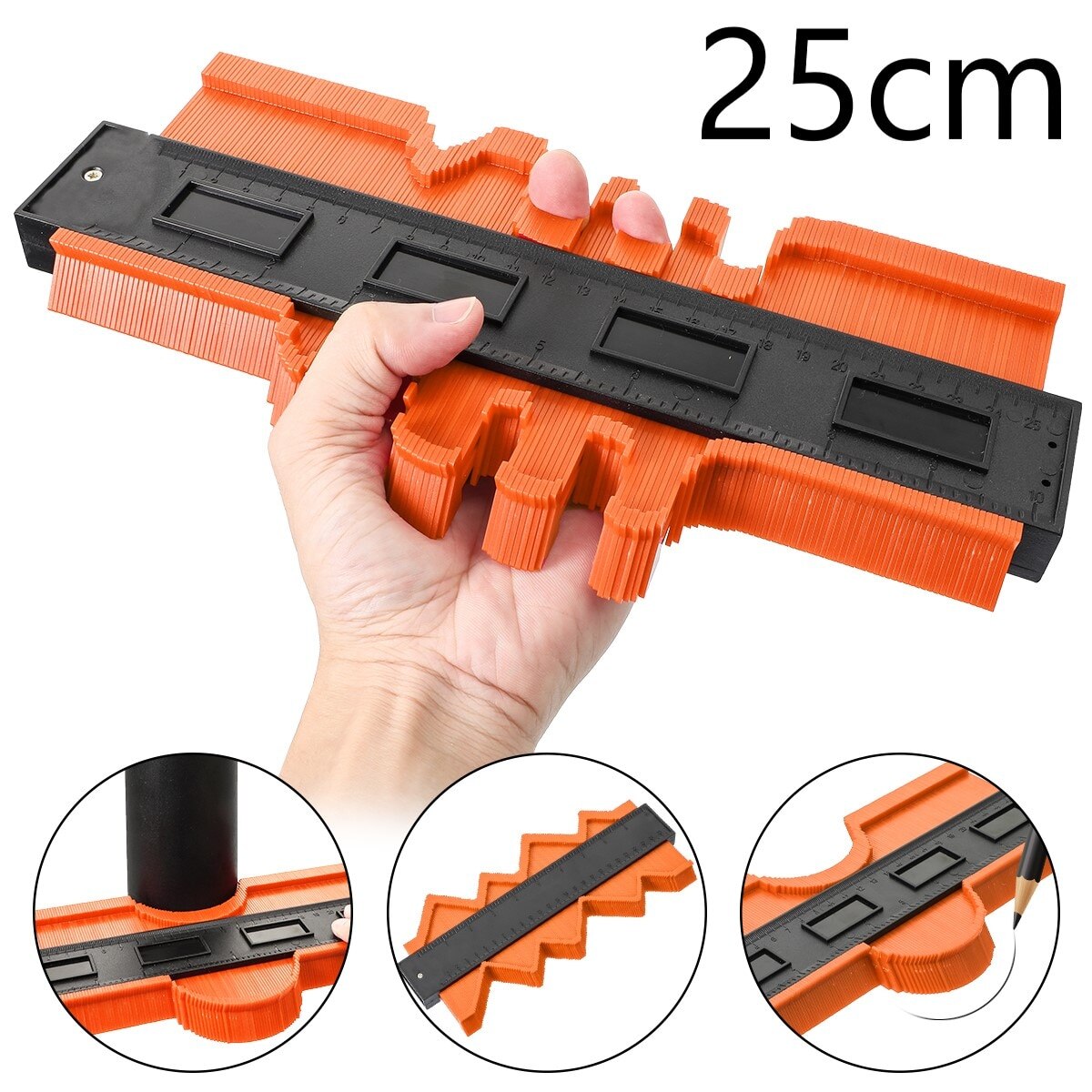 12/14/25cm Contour Gauge Plastic Profile Copy Contour Gauges Standard Wood Marking Tool Tiling Laminate Tiles General Tools: 25cm orange