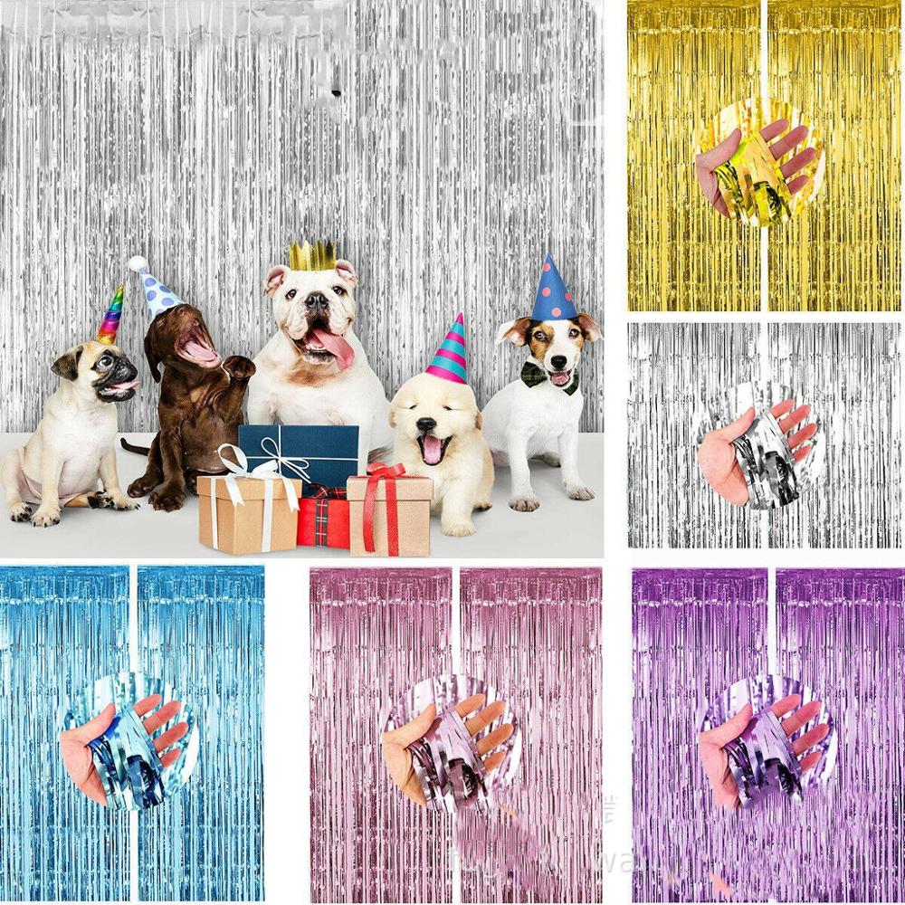 2M Metallic Foil Fringe Shimmer Backdrop Wedding Party Wall Decoration Photo Booth Backdrop Tinsel Glitter Curtain Gold