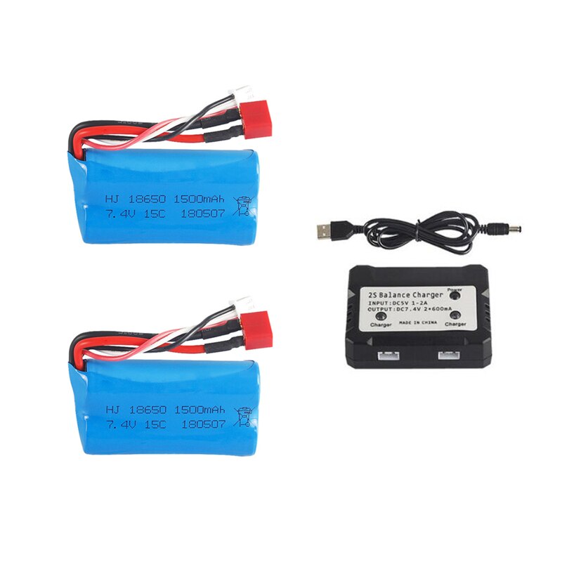 7.4v 1500mah 18650 battery for Wltoys 12428 12401 12402 12403 12404 12423 FY-03 FY01 FY02 Rc toys Car Parts 7.4v battery T plug: Green