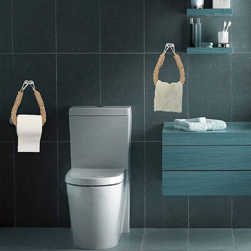 Retro Paper Towel Rack Dispenser Punch-free Toilet Tissue Holder Hanging Rope Bathroom Towel Rack Decoration