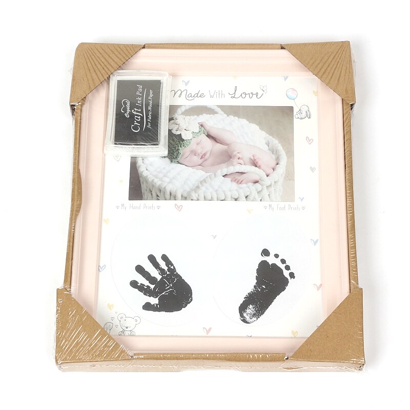 Baby Fotolijst Handafdruk Footprint Opdruk Kit Pasgeboren Hand Stempelkussen Fotolijst Baby Voetafdruk Baby Souvenirs Verjaardagscadeautjes: new pink