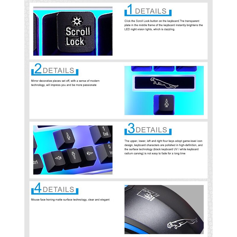 Gaming Keyboard Mouse Set USB Wired Backlit Colorful Rainbow Mouse Keyboard Kit for Home Office JHP-Best