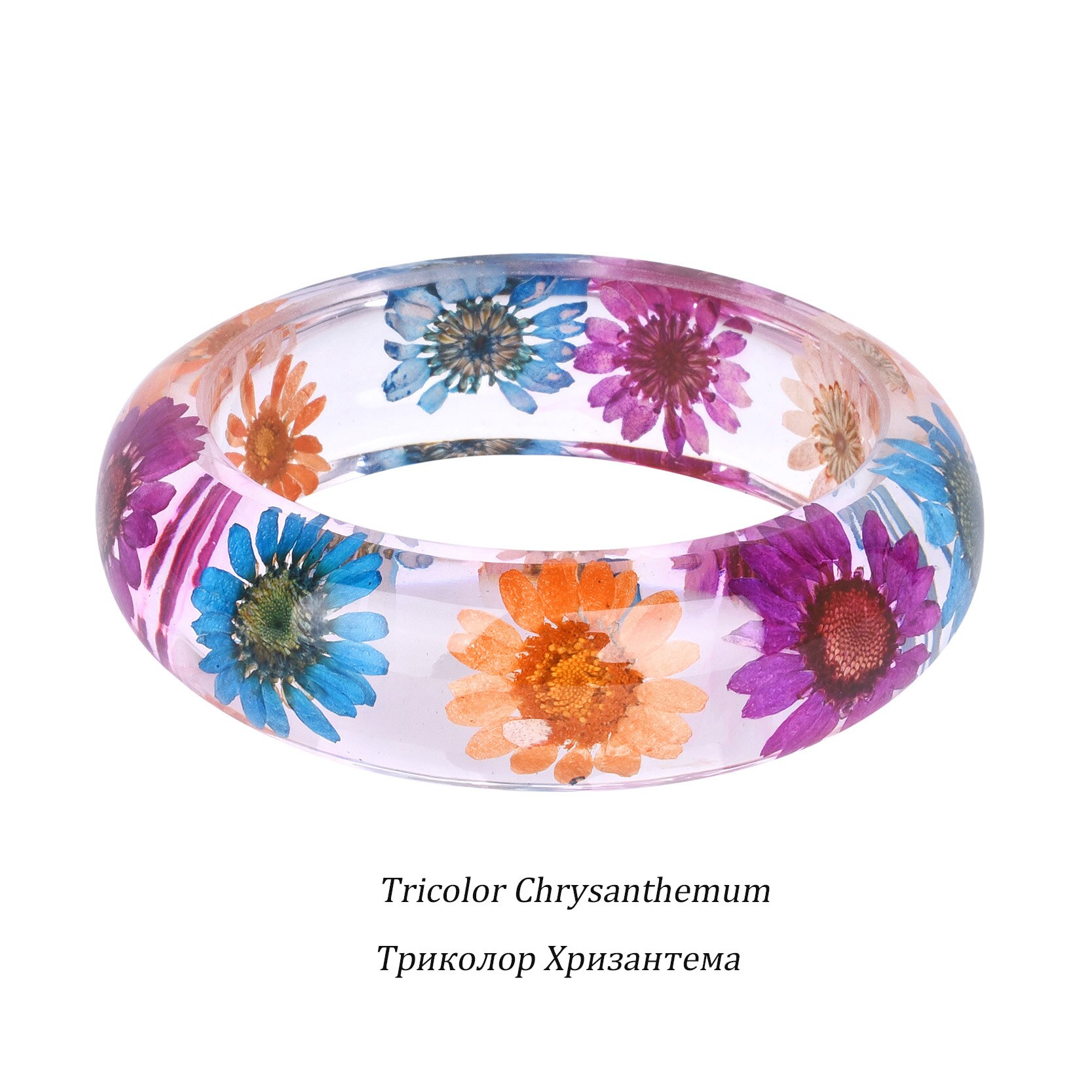 KCALOE Dried Flower Resin Bangles Bracelet For Women Real Baby's Breath Brazilian Star Chrysanthemum Inside Vintage Jewelry: 3