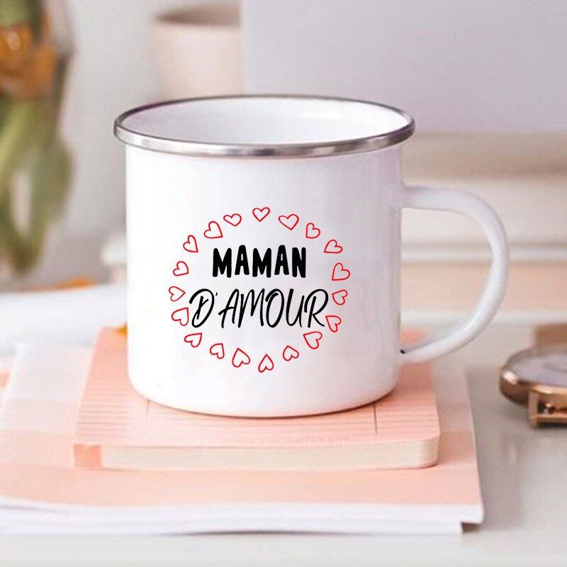 Tasses à café imprimées à fleurs françaises pour Maman, tasse créative pour boissons, eau et lait, en émail, poignée de maison, articles pour boissons, meilleurs pour mères