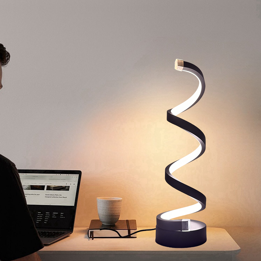 1 stuks slaapkamer bedlampje - 3-weg dimbaar aanraaklicht USB-voeding, moderne eenvoudige dimbare spiraalvormige bedlamp
