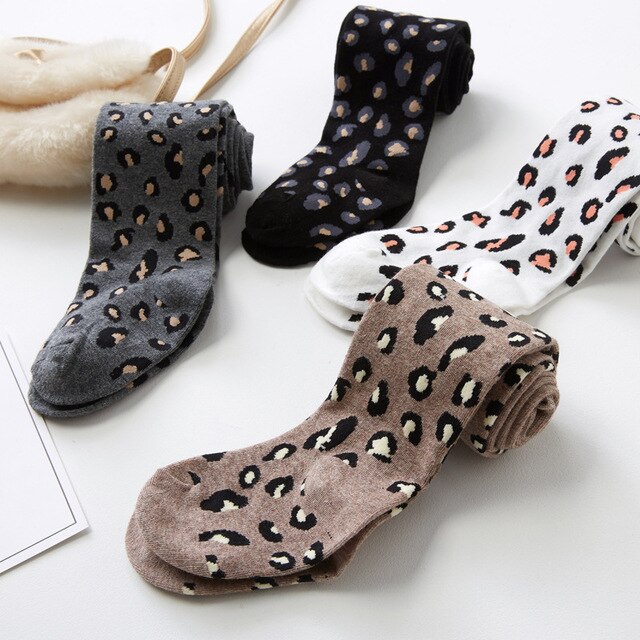 Cathery høst vinter baby jenter tights smålåve jente leopard mønster strømpebukser låve bomull varme strømper ensfarget godteri farge tights