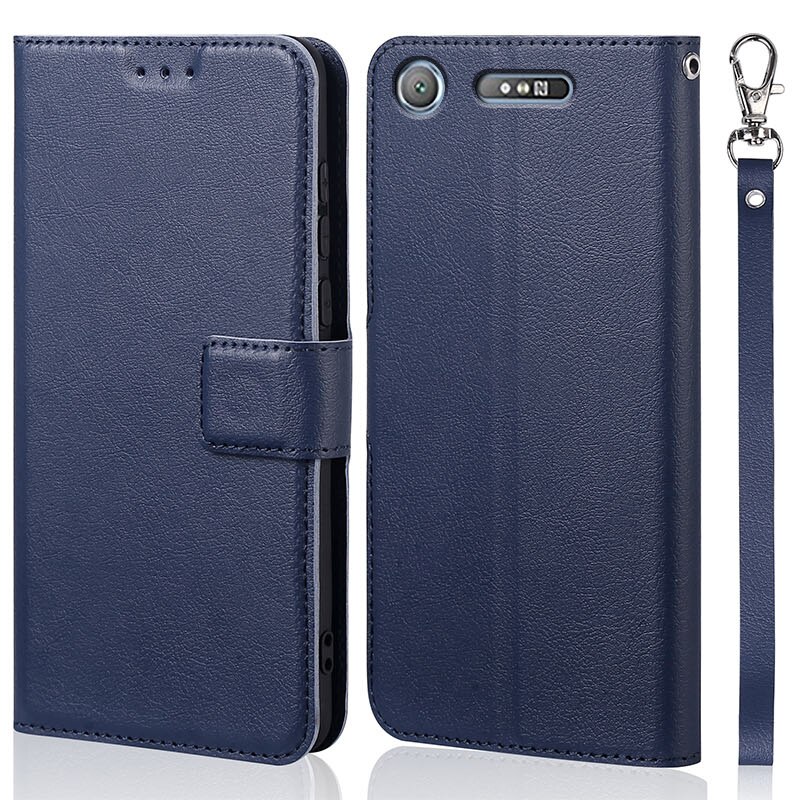 Coque de téléphone en cuir avec porte-cartes pour Sony Xperia XZ1 G8341 G8342, étui portefeuille ultra fin à rabat: Navy