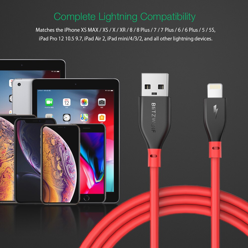 BlitzWolf 2,4 EIN USB zu Blitz Kabel Mit MFi Zertifiziert Ladegerät Kabel Daten Transfer Kabel Für iPhone 12 12 Mini für iPad Air