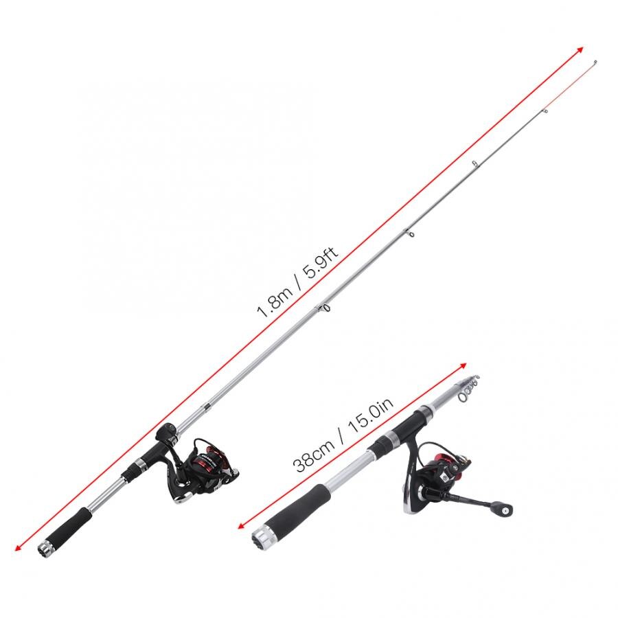 Teleskop fiskestang combo og hjul komplet sæt spinning fiskehjul gearstang sæt 135m fiskesnøre lokker kroge jig hoved