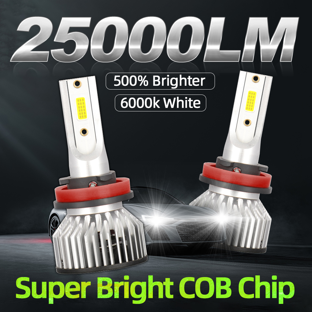 2 uds H11 bombillas de 12V 9005/HB3 9006/HB4 H1 H4 H7 H13 9004 9007, 25000LM 180W faro LED superbrillante para coche, Chip COB, 6000K blanco