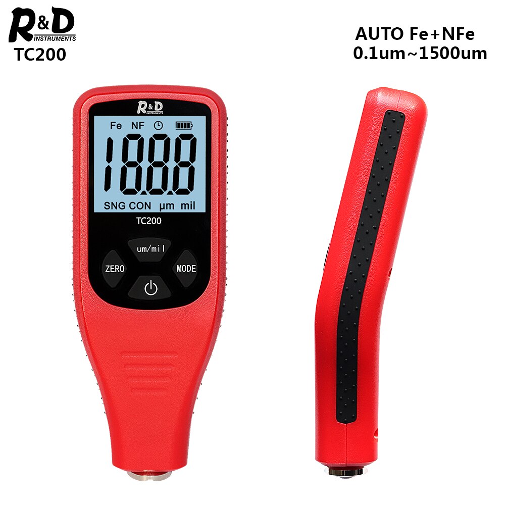 R & D TC200 medidor de espesor de revestimiento 0 1um/0-1500 de pintura del coche del espesor de la película de medición de FE/NFE Manual ruso pintura demasiado rojo: Red