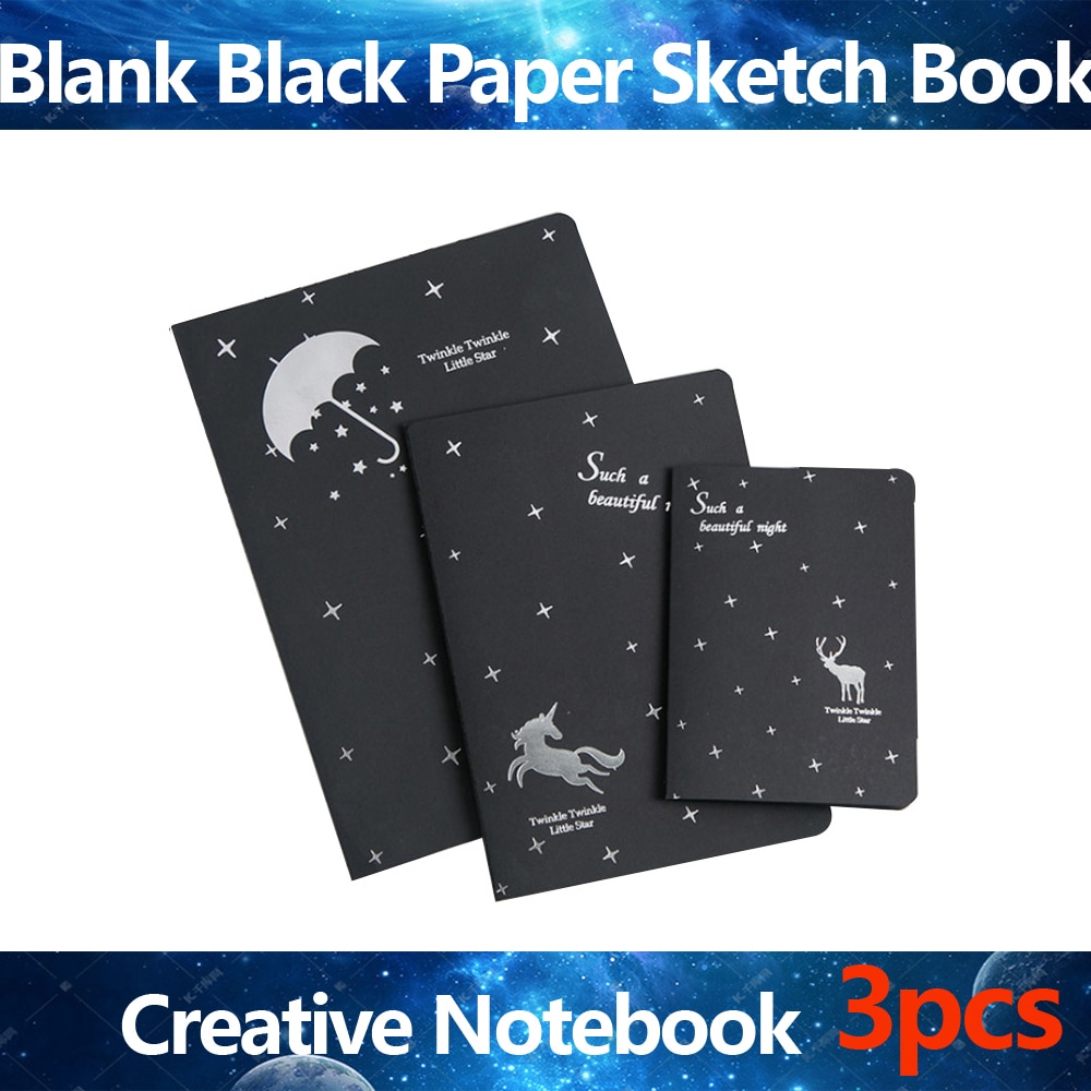Blank Black Paper Sketch Book Notebook Black Inner Page Book Painting Drawing DIY Graffiti Paper School Art Supplies