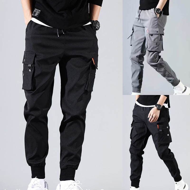 Men Hip Hop Harem Slim Workout Work Pencil Pants Male Casual Cargo Jogging Sweatpants Black Grey Trousers
