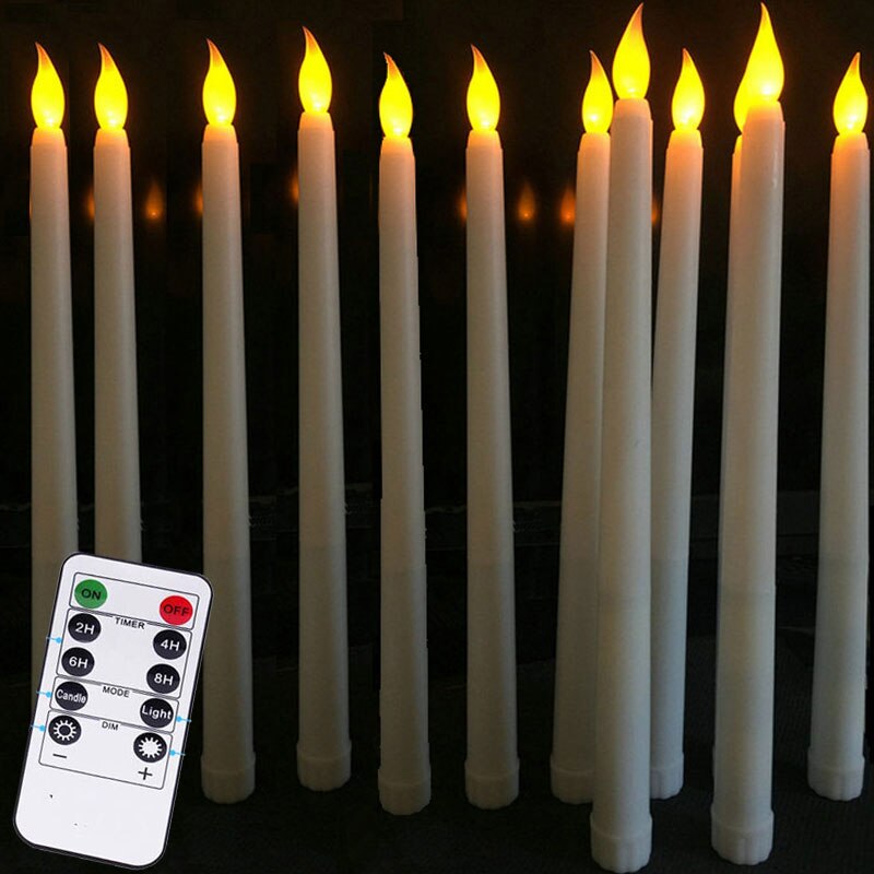 Pak van 4 Afstandsbediening of niet Afstandsbediening Geel Licht Plastic Taper Kaarsen, niet wax materiaal 28 cm Afstandsbediening Vlamloze Kaarsen